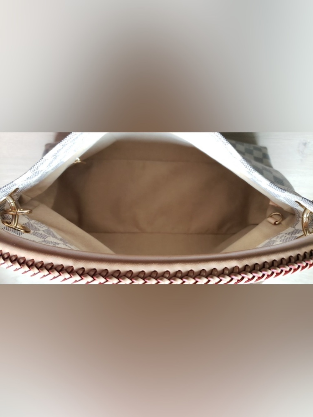 Louis Vuitton Damier Azur Check Hobo Shoulder Bag with Tan Trim - Picture 9 of 16